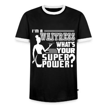 Waitress Waitress What's Your Superpower - Men's Ringer Shirt - black/white - Front - AI Model Female 172 light (172cm) & AI Model Male 178 light (178cm)