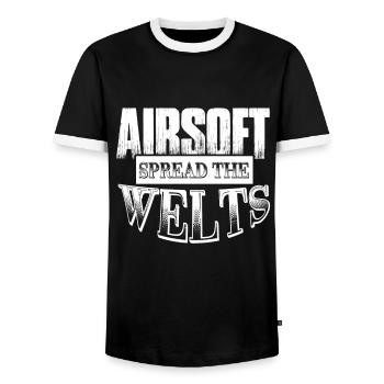 Airsoft Airsoft Spread The Welts - Men's Ringer Shirt - black/white - Front - AI Model Female 172 light (172cm) & AI Model Male 178 light (178cm)