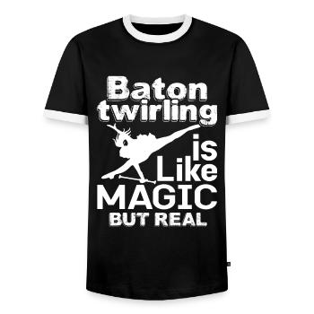 Baton Twirling Is Like Magic But Real - Men's Ringer Shirt - black/white - Front - AI Model Female 172 light (172cm) & AI Model Male 178 light (178cm)