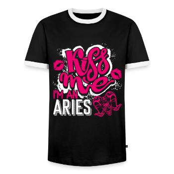 Aries Kiss Me I'm An Aries - Men's Ringer Shirt - black/white - Front - AI Model Female 172 light (172cm) & AI Model Male 178 light (178cm)