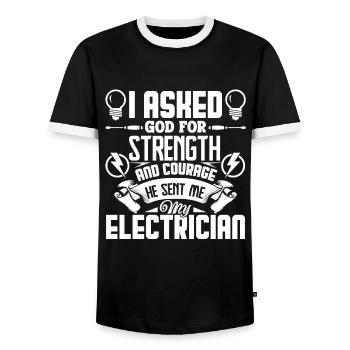 Electrician God Sent Me My Electrician - Men's Ringer Shirt - black/white - Front - AI Model Female 172 light (172cm) & AI Model Male 178 light (178cm)
