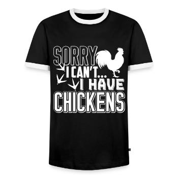 Chicken I Have Chickens - Men's Ringer Shirt - black/white - Front - AI Model Female 172 light (172cm) & AI Model Male 178 light (178cm)