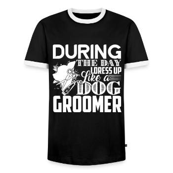 Dog Groomer Dress Up Like A Dog Groomer - Men's Ringer Shirt - black/white - Front - AI Model Female 172 light (172cm) & AI Model Male 178 light (178cm)