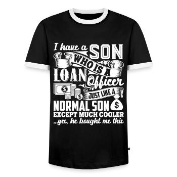 Loan Officer My Son Is A Loan Officer - Men's Ringer Shirt - black/white - Front - AI Model Female 172 light (172cm) & AI Model Male 178 light (178cm)
