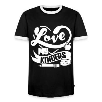 Kindergarten Teacher Love My Kinders - Men's Ringer Shirt - black/white - Front - AI Model Female 172 light (172cm) & AI Model Male 178 light (178cm)