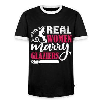 Glazier Real Women Marry Glaziers - Men's Ringer Shirt - black/white - Front - AI Model Female 172 light (172cm) & AI Model Male 178 light (178cm)