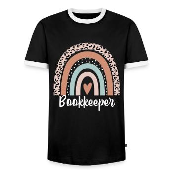 Bookkeeper Rainbow Leopard Funny Bookkeeper - Men's Ringer Shirt - black/white - Front - AI Model Female 172 light (172cm) & AI Model Male 178 light (178cm)