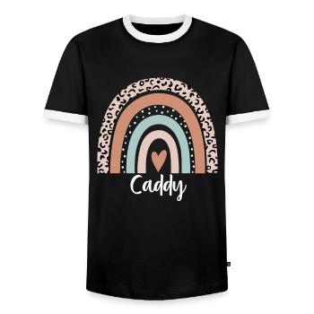 Caddy Regenbogen Leopard Lustiger Caddy Wertschätzung - Männer Kontrast-T-Shirt - Schwarz/Weiß - Vorne - AI Model Female 172 light (172cm) & AI Model Male 178 light (178cm)