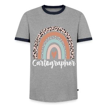 Cartographer Rainbow Leopard Funny Cartographer - Men's Ringer Shirt - grey/navy  - Front - AI Model Female 172 light (172cm) & AI Model Male 178 light (178cm)