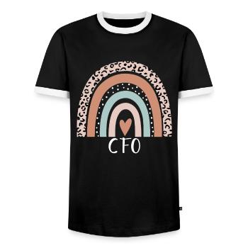 CFO Rainbow Leopard Funny CFO Appreciation - Men's Ringer Shirt - black/white - Front - AI Model Female 172 light (172cm) & AI Model Male 178 light (178cm)