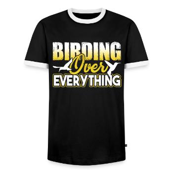 Birdwatching Birdwatching Birding Over Everything - Men's Ringer Shirt - black/white - Front - AI Model Female 172 light (172cm) & AI Model Male 178 light (178cm)