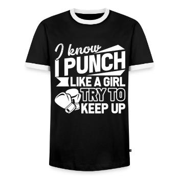 Boxing Boxing I Know I Punch Like A Girl - Men's Ringer Shirt - black/white - Front - AI Model Female 172 light (172cm) & AI Model Male 178 light (178cm)
