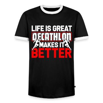 Decathlon Decathlon Makes Life Better - Men's Ringer Shirt - black/white - Front - AI Model Female 172 light (172cm) & AI Model Male 178 light (178cm)