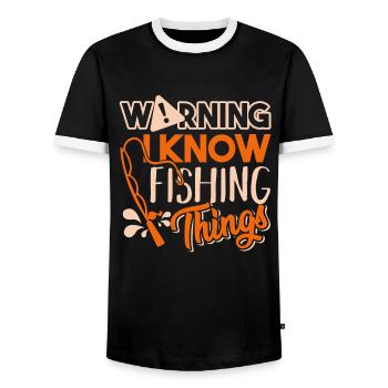 Fishing Warning I Know Fishing Things - Men's Ringer Shirt - black/white - Front - AI Model Female 172 light (172cm) & AI Model Male 178 light (178cm)