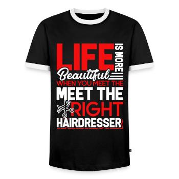 Hair Stylist Meet The Right Hair Stylist - Men's Ringer Shirt - black/white - Front - AI Model Female 172 light (172cm) & AI Model Male 178 light (178cm)