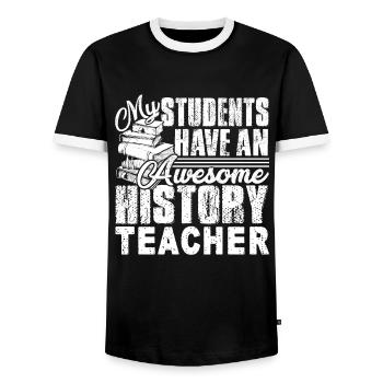 My Students Have Awesome History Teacher - Men's Ringer Shirt - black/white - Front - AI Model Female 172 light (172cm) & AI Model Male 178 light (178cm)