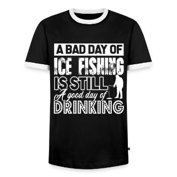 Ice Fishing A Bad Day of Ice Fishing - Men's Ringer Shirt - black/white - Front - AI Model Female 172 light (172cm) & AI Model Male 178 light (178cm)