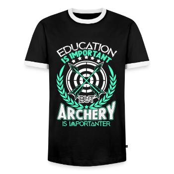 Archery Archery Is Importanter - Men's Ringer Shirt - black/white - Front - AI Model Female 172 light (172cm) & AI Model Male 178 light (178cm)