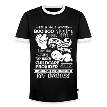 Childcare Provider I Love Children - Men's Ringer Shirt - black/white - Front - AI Model Female 172 light (172cm) & AI Model Male 178 light (178cm)