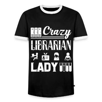 Librarian Crazy Librarian Lady - Men's Ringer Shirt - black/white - Front - AI Model Female 172 light (172cm) & AI Model Male 178 light (178cm)