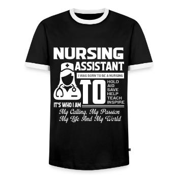 I Was Born To Be A Nursing Assistant - Men's Ringer Shirt - black/white - Front - AI Model Female 172 light (172cm) & AI Model Male 178 light (178cm)