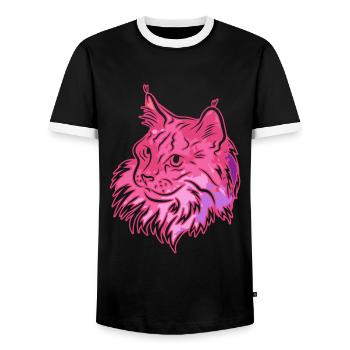 Norwegian Forest cat Norwegian Forest cat Colorful - Men's Ringer Shirt - black/white - Front - AI Model Female 172 light (172cm) & AI Model Male 178 light (178cm)