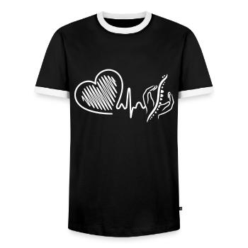 Funny Massage Therapist Heartbeat - Men's Ringer Shirt - black/white - Front - AI Model Female 172 light (172cm) & AI Model Male 178 light (178cm)