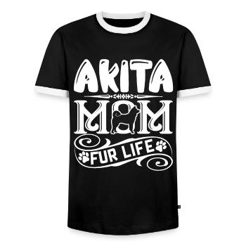 Akita Akita Mom Fur Life - Men's Ringer Shirt - black/white - Front - AI Model Female 172 light (172cm) & AI Model Male 178 light (178cm)