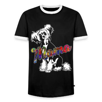 Chinese Crested Chinese Crested Mama - Men's Ringer Shirt - black/white - Front - AI Model Female 172 light (172cm) & AI Model Male 178 light (178cm)