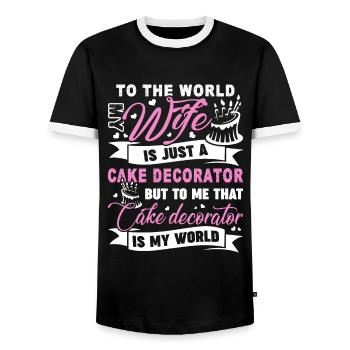 Cake Decorator Cake Decorator Is My World - Men's Ringer Shirt - black/white - Front - AI Model Female 172 light (172cm) & AI Model Male 178 light (178cm)