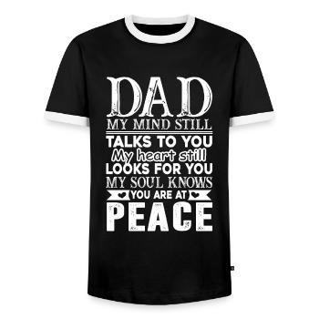 Father's Day My Mind Still Talks To My Dad - Men's Ringer Shirt - black/white - Front - AI Model Female 172 light (172cm) & AI Model Male 178 light (178cm)
