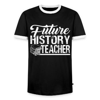 History Teacher Future History Teacher - Men's Ringer Shirt - black/white - Front - AI Model Female 172 light (172cm) & AI Model Male 178 light (178cm)