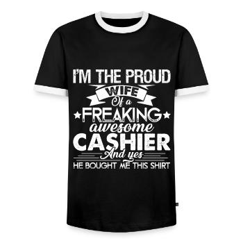 Cashier Proud Cashier Wife - Men's Ringer Shirt - black/white - Front - AI Model Female 172 light (172cm) & AI Model Male 178 light (178cm)