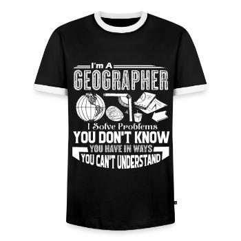 Geographer Geographers Solve Problems - Men's Ringer Shirt - black/white - Front - AI Model Female 172 light (172cm) & AI Model Male 178 light (178cm)