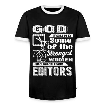 Editor God Made Editors - Men's Ringer Shirt - black/white - Front - AI Model Female 172 light (172cm) & AI Model Male 178 light (178cm)