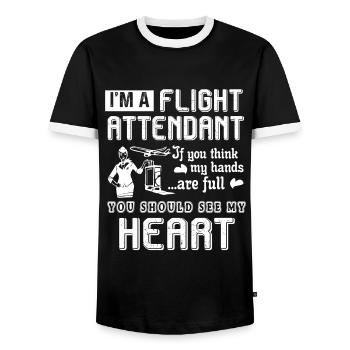 Flight Attendant Flight Attendant Full Heart - Men's Ringer Shirt - black/white - Front - AI Model Female 172 light (172cm) & AI Model Male 178 light (178cm)