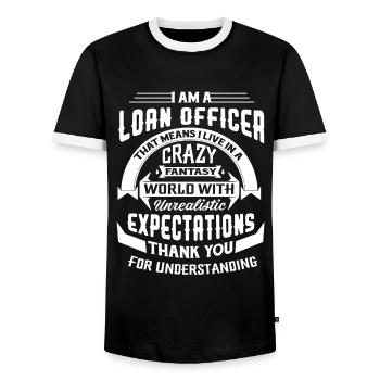 Loan Officer I Am A Loan Officer - Men's Ringer Shirt - black/white - Front - AI Model Female 172 light (172cm) & AI Model Male 178 light (178cm)