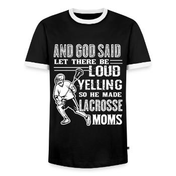 Lacrosse God Made Lacrosse Moms - Men's Ringer Shirt - black/white - Front - AI Model Female 172 light (172cm) & AI Model Male 178 light (178cm)
