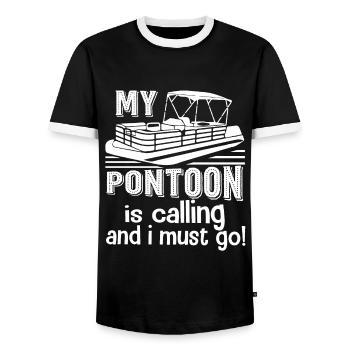 Pontooning My Pontoon Is Calling - Men's Ringer Shirt - black/white - Front - AI Model Female 172 light (172cm) & AI Model Male 178 light (178cm)