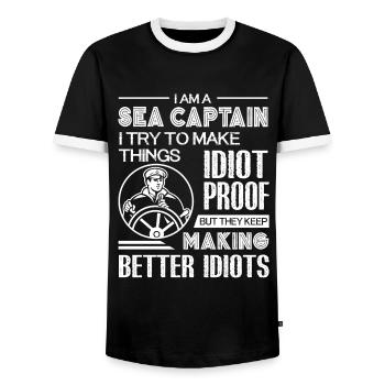 Sea Captain I am A Sea Captain - Men's Ringer Shirt - black/white - Front - AI Model Female 172 light (172cm) & AI Model Male 178 light (178cm)
