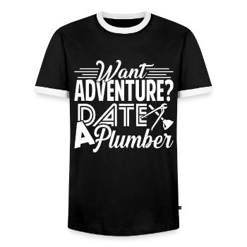 Plumber Date A Plumber - Men's Ringer Shirt - black/white - Front - AI Model Female 172 light (172cm) & AI Model Male 178 light (178cm)