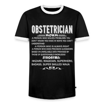 Obstetrician Definition - Men's Ringer Shirt - black/white - Front - AI Model Female 172 light (172cm) & AI Model Male 178 light (178cm)