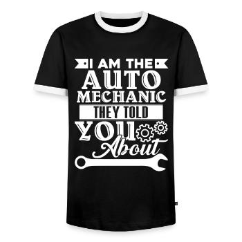 I am The Auto Mechanic - Men's Ringer Shirt - black/white - Front - AI Model Female 172 light (172cm) & AI Model Male 178 light (178cm)
