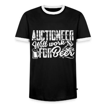 Auctioneer Will Work For Beer - Men's Ringer Shirt - black/white - Front - AI Model Female 172 light (172cm) & AI Model Male 178 light (178cm)