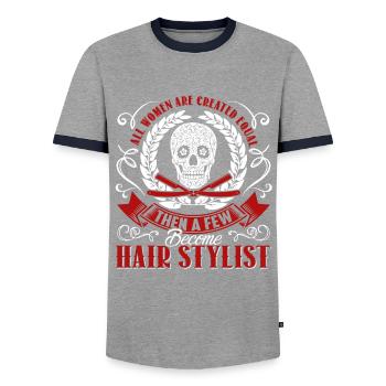 Hair Stylist Proud Hair Stylist - Men's Ringer Shirt - grey/navy  - Front - AI Model Female 172 light (172cm) & AI Model Male 178 light (178cm)