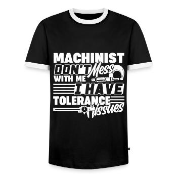 Machinist Don't Mess With Machinist - Men's Ringer Shirt - black/white - Front - AI Model Female 172 light (172cm) & AI Model Male 178 light (178cm)