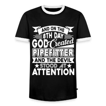 Pipefitter God Created Pipefitter - Men's Ringer Shirt - black/white - Front - AI Model Female 172 light (172cm) & AI Model Male 178 light (178cm)