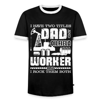 Oilfield Worker I am A Dad And Oilfield Worker - Men's Ringer Shirt - black/white - Front - AI Model Female 172 light (172cm) & AI Model Male 178 light (178cm)
