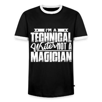 Technical Writer I am A Technical Writer - Men's Ringer Shirt - black/white - Front - AI Model Female 172 light (172cm) & AI Model Male 178 light (178cm)