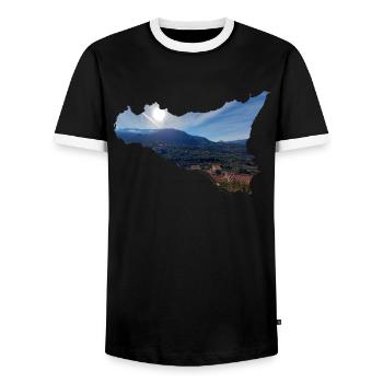 Montagnes près de Castelbuono en Sicile (Italie) - T-shirt contrasté Homme - noir/blanc - Devant - AI Model Female 172 light (172cm) & AI Model Male 178 light (178cm)